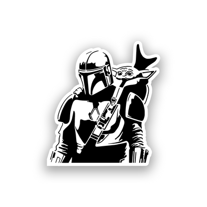 Mando warrior inspired engraved car emblem with futuristic sci fi styling