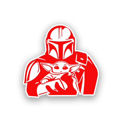 Custom Mando and Grogu inspired car emblem with bold engraved sci fi design