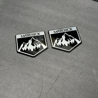 Mountain car emblem with Maverick lettering for Ford truck badge