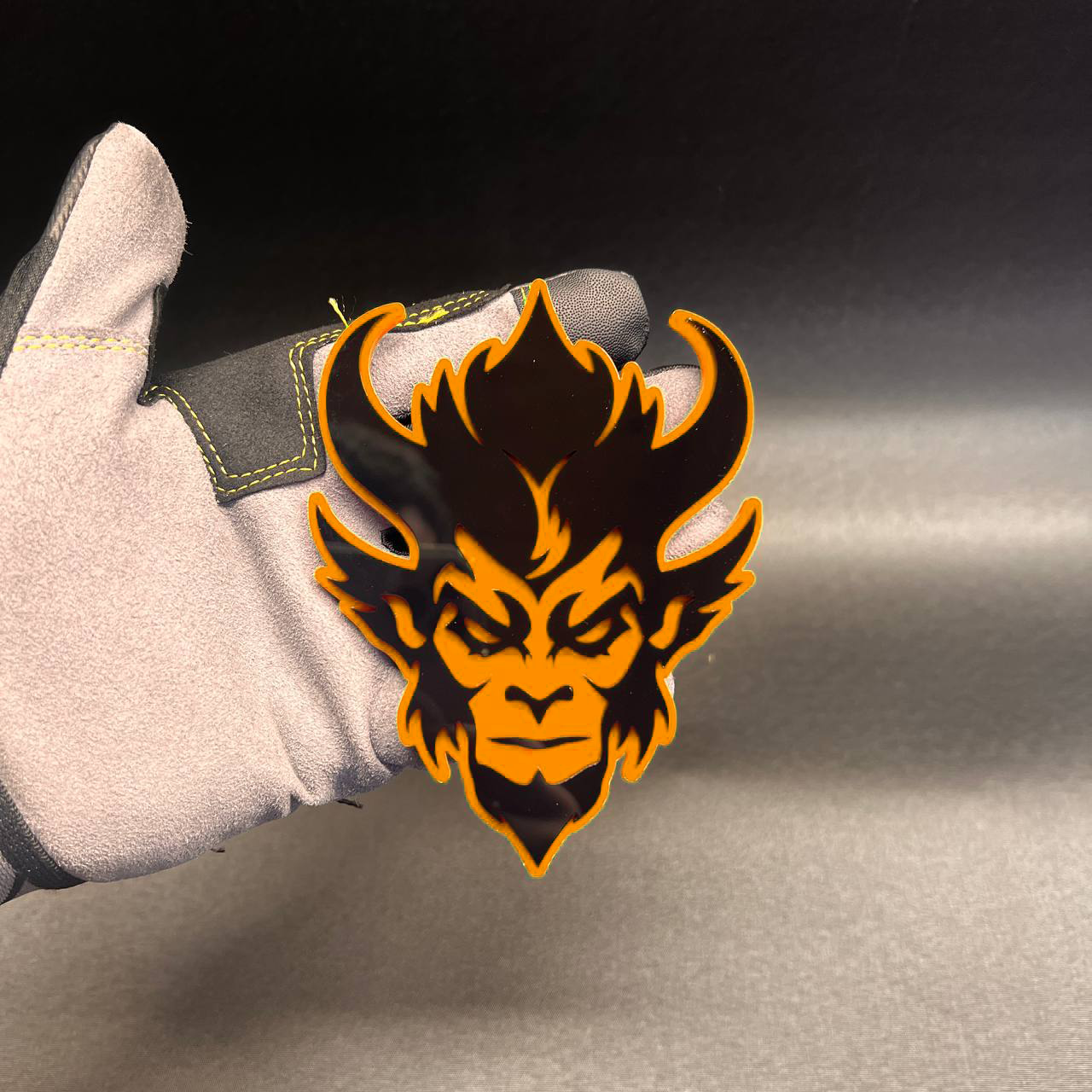 Custom Monkey King Demon automotive emblem with aggressive demon monkey face design