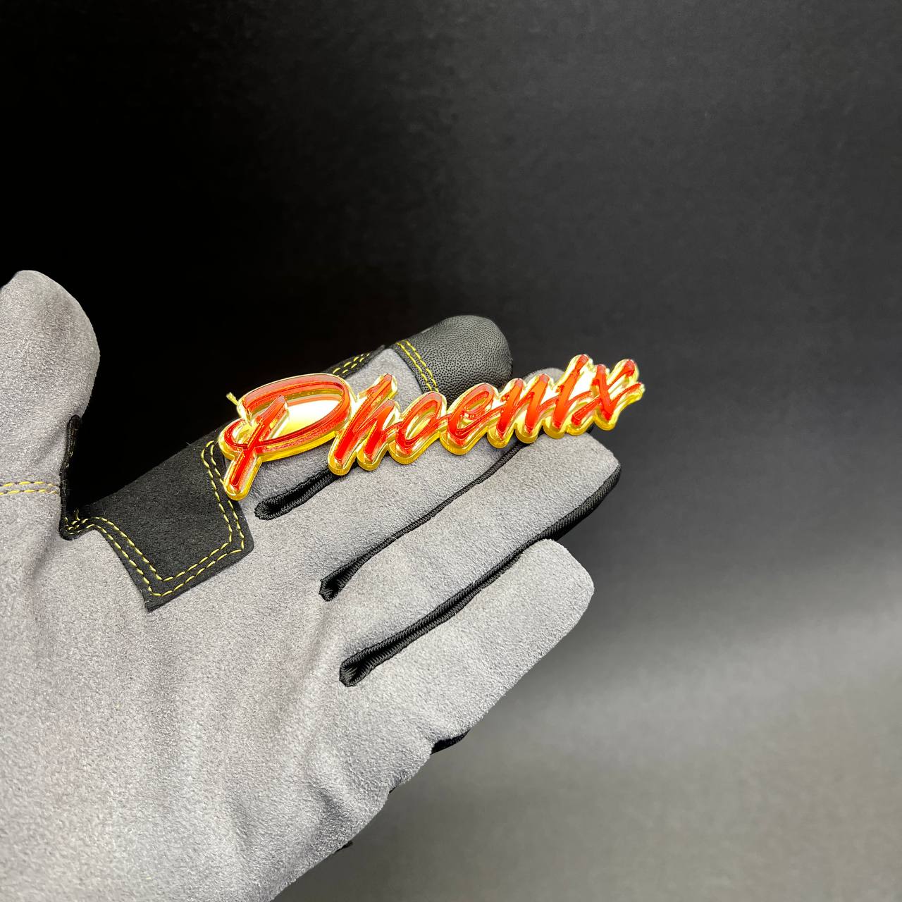 Phoenix script Car Badge Fender Emblem for Chevy Camaro hood or fender accent.
