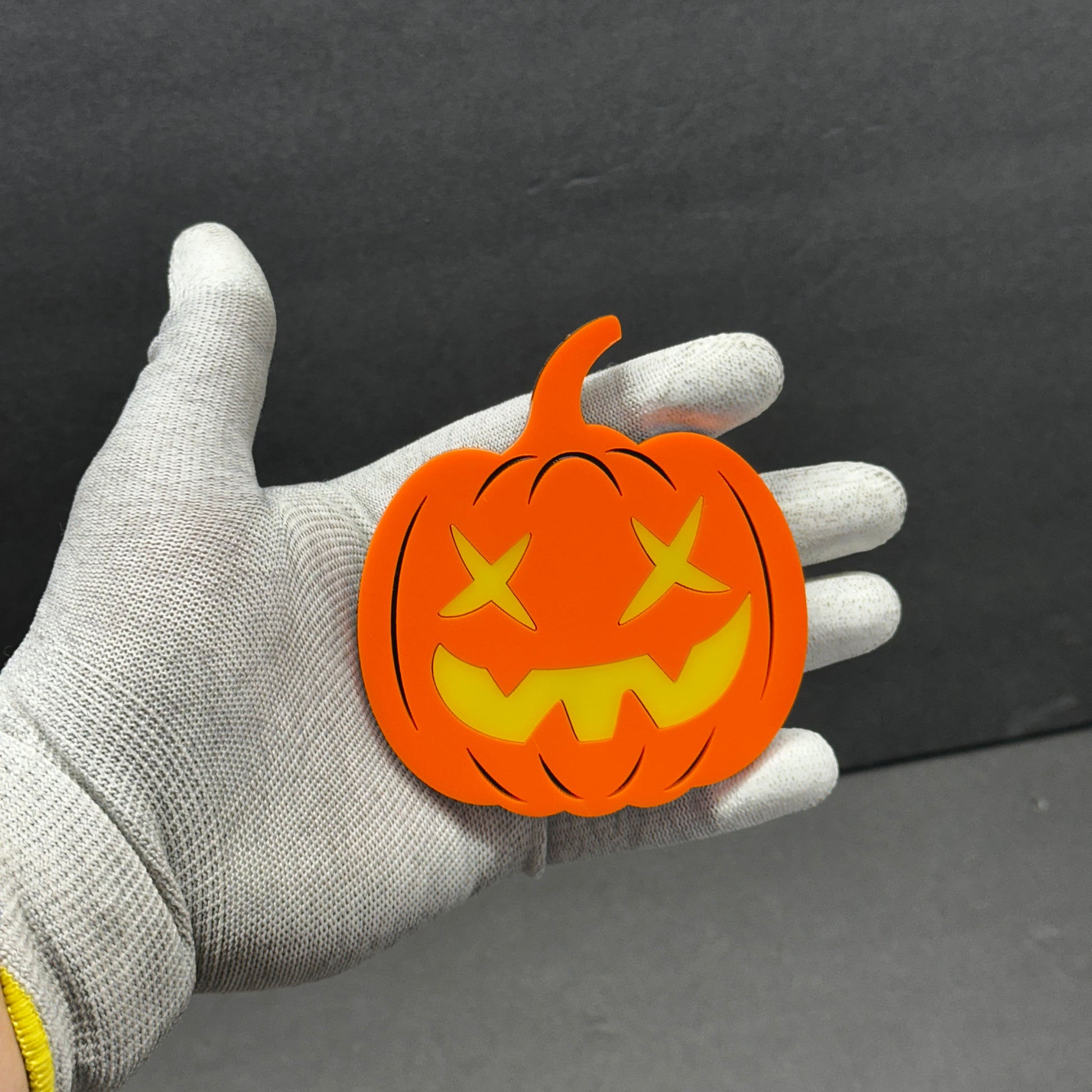 Spooky Halloween car badge orange pumpkin emblem with adhesive backing