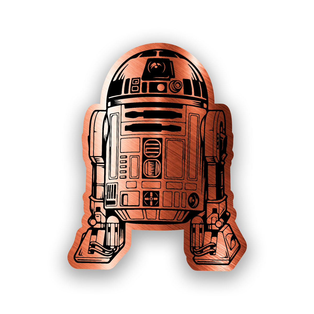 Custom Star Wars inspired R2-D2 badge with clean engraved automotive styling