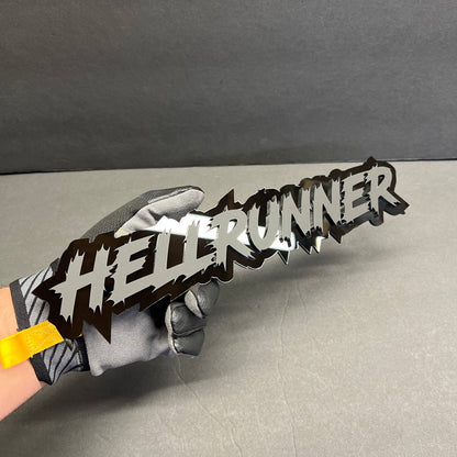 Glossy black Hellrunner text badge automotive acrylic emblem decal