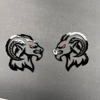 Custom Ram head acrylic badge for Dodge Ram 2500 truck with aggressive red eye design