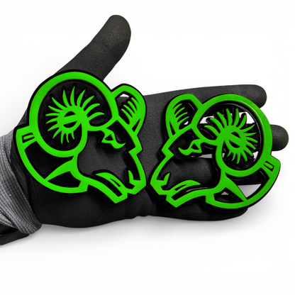Custom angry Ram badge with red eye for truck fender hood or tailgate emblem placement