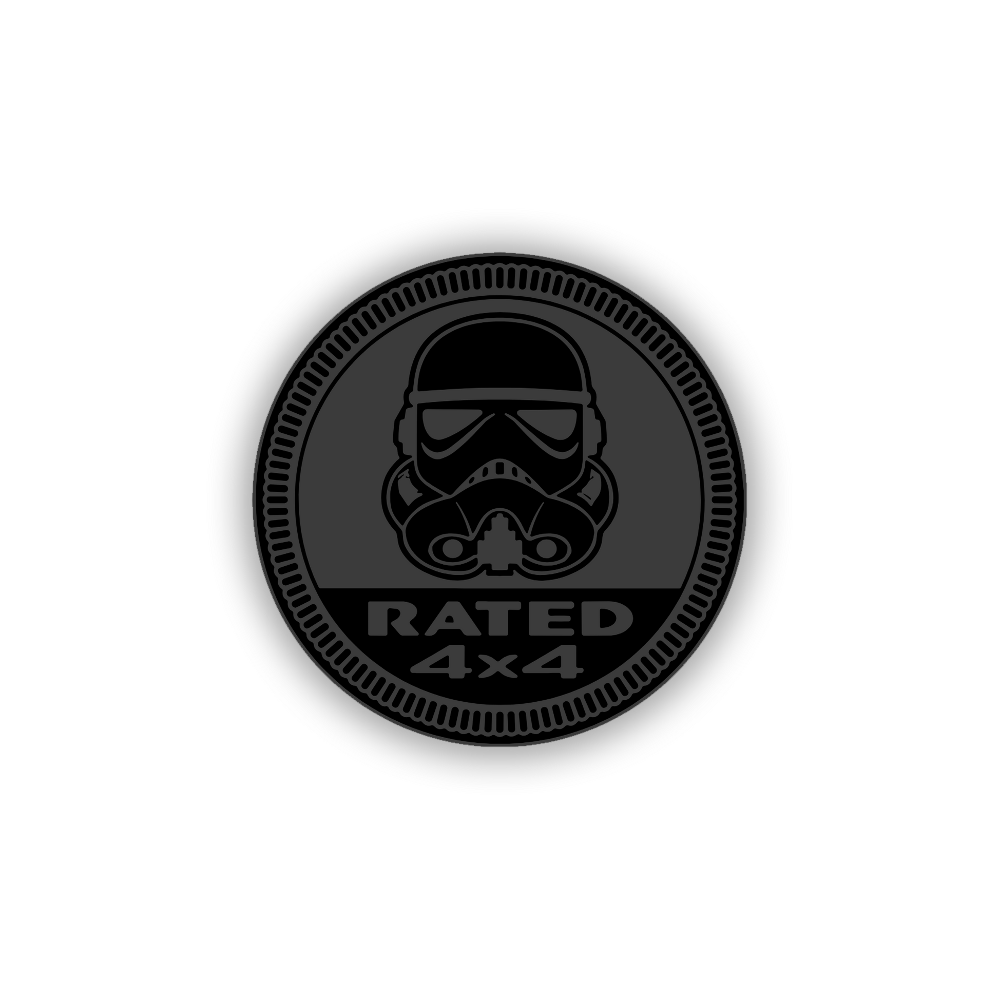 Round sci-fi helmet 4x4 emblem with detailed engraved design