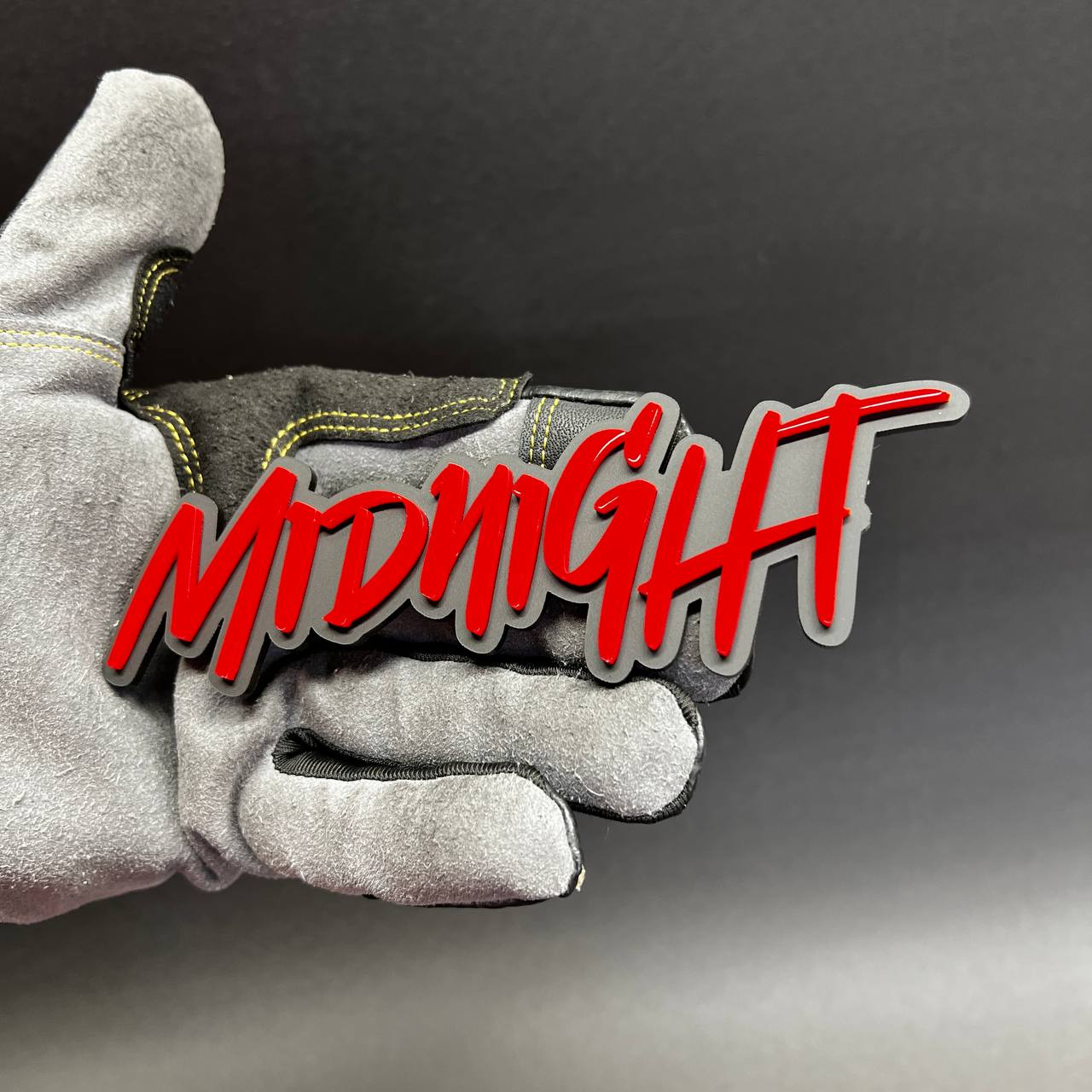 Personalized Midnight text badge laser cut acrylic auto emblem for truck or car