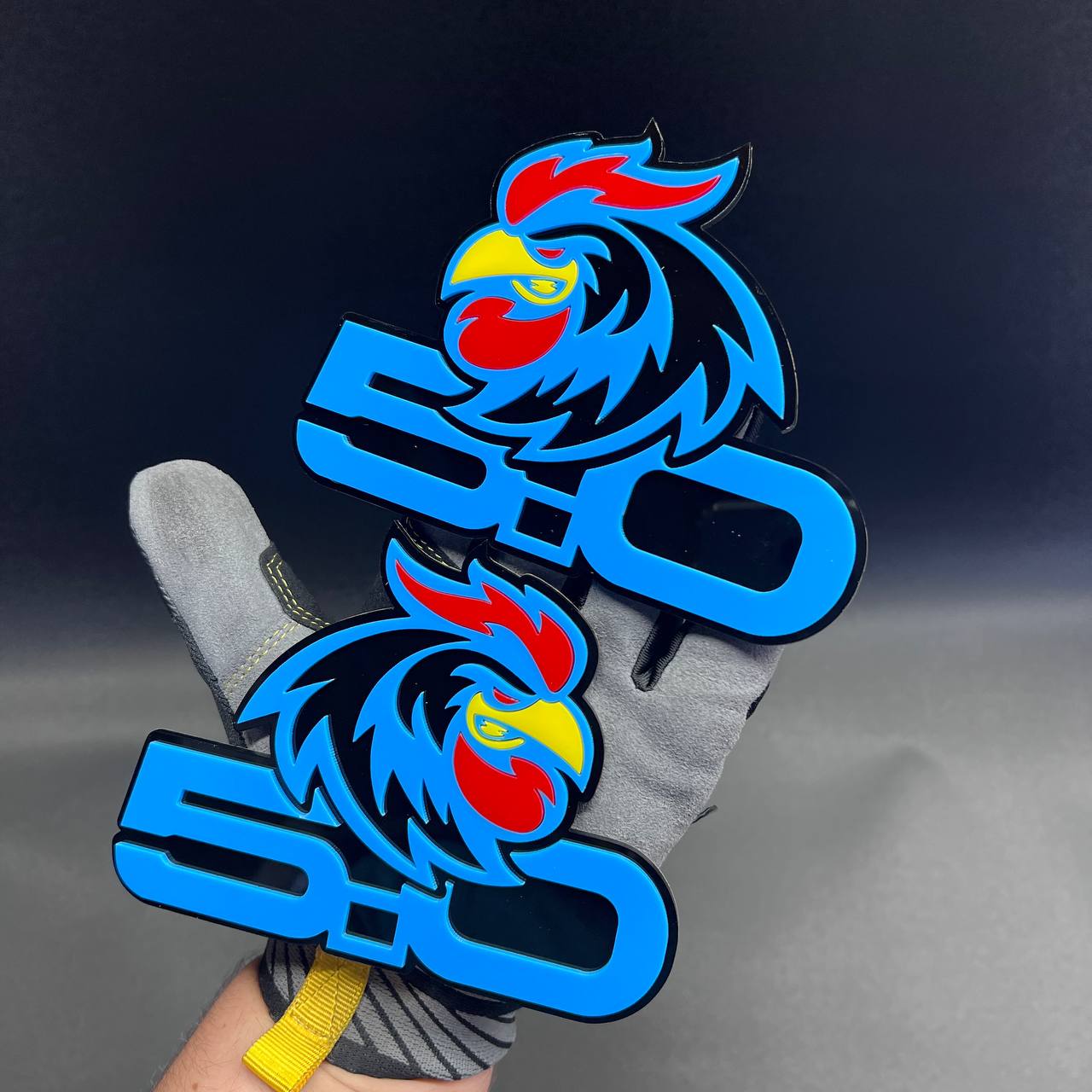 Rooster 5.0 truck and muscle car badge with bold multicolor layered design.