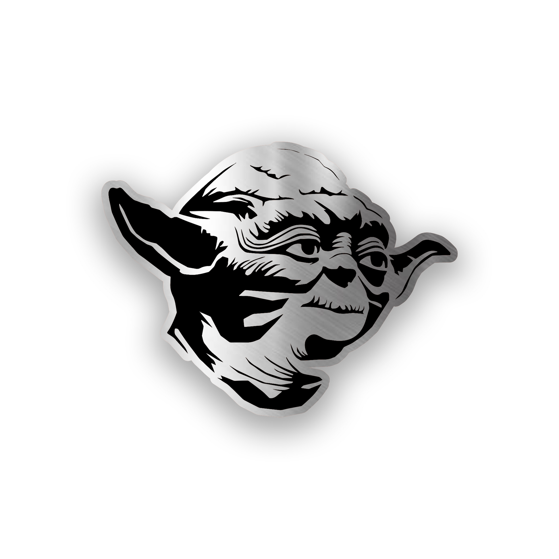 Star Wars inspired engraved car badge with bold futuristic helmet emblem design