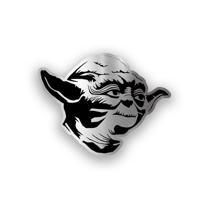 Star Wars inspired engraved car badge with bold futuristic helmet emblem design