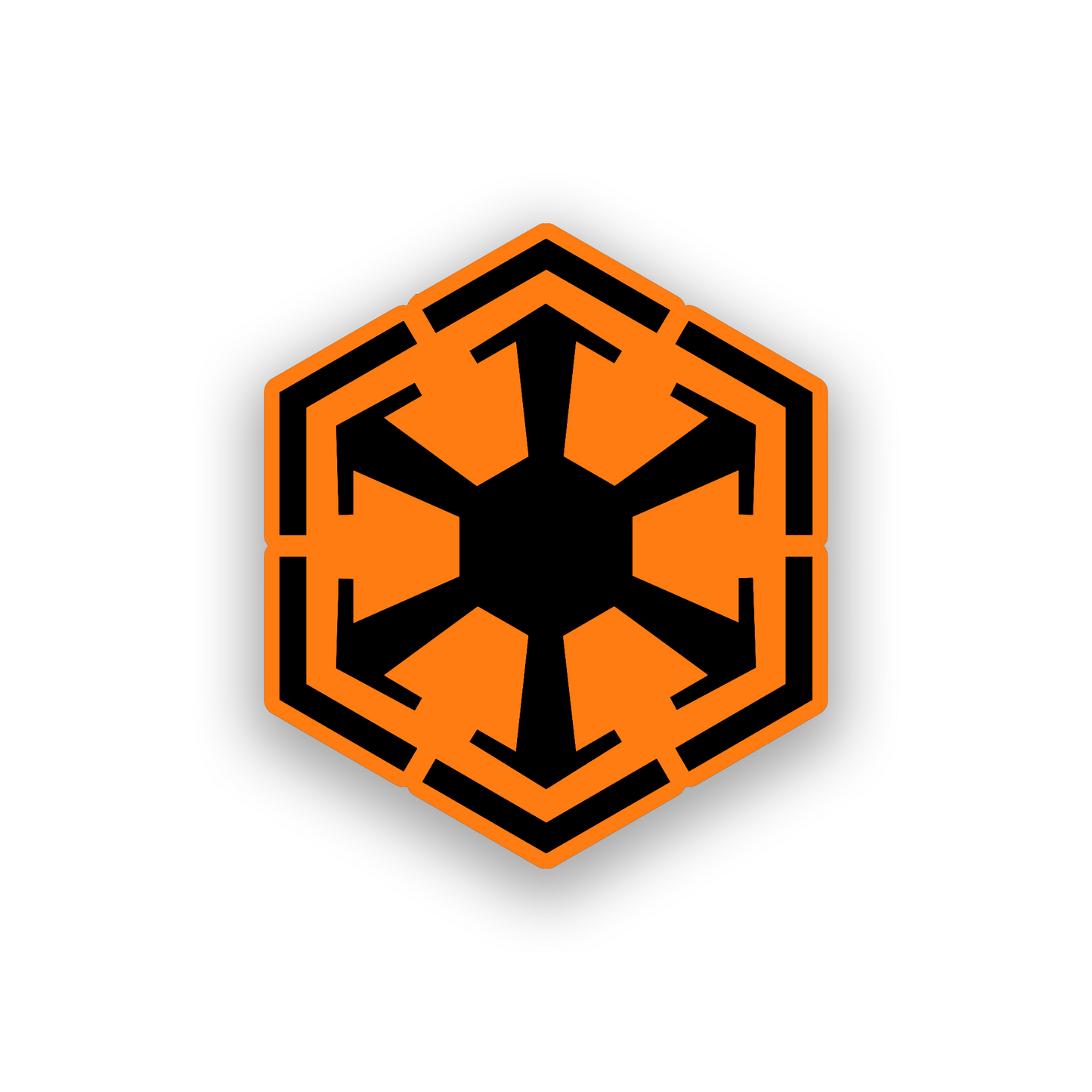 Star Wars style automotive emblem with a sharp engraved geometric desig