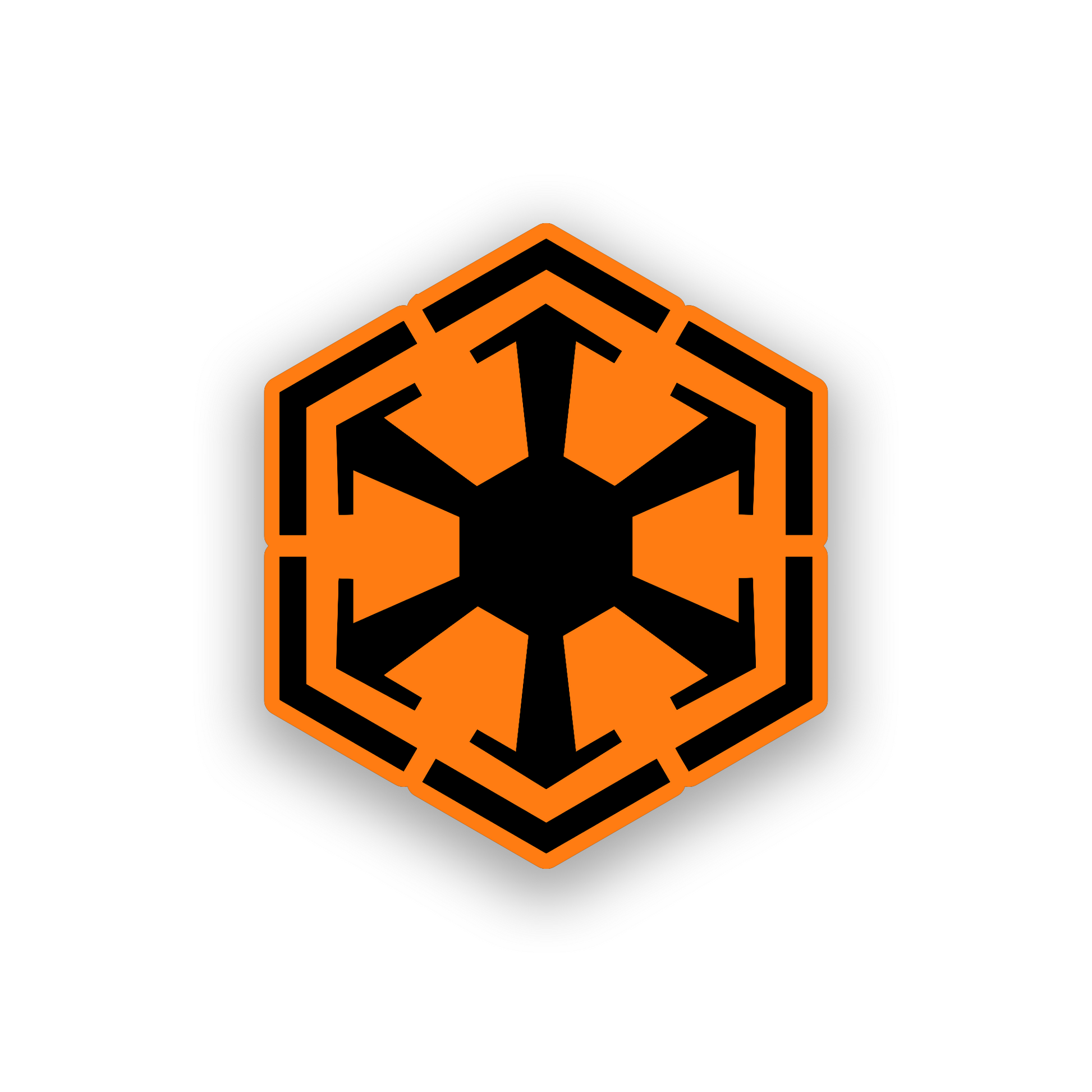 Star Wars style automotive emblem with a sharp engraved geometric desig
