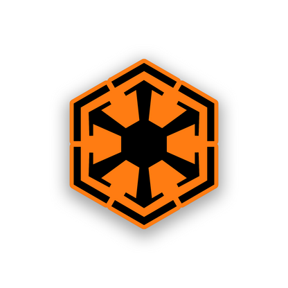 Star Wars style automotive emblem with a sharp engraved geometric desig