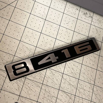 Custom 416 silver billet style car badge fender emblem for Chevy C10 truck exterior trim.