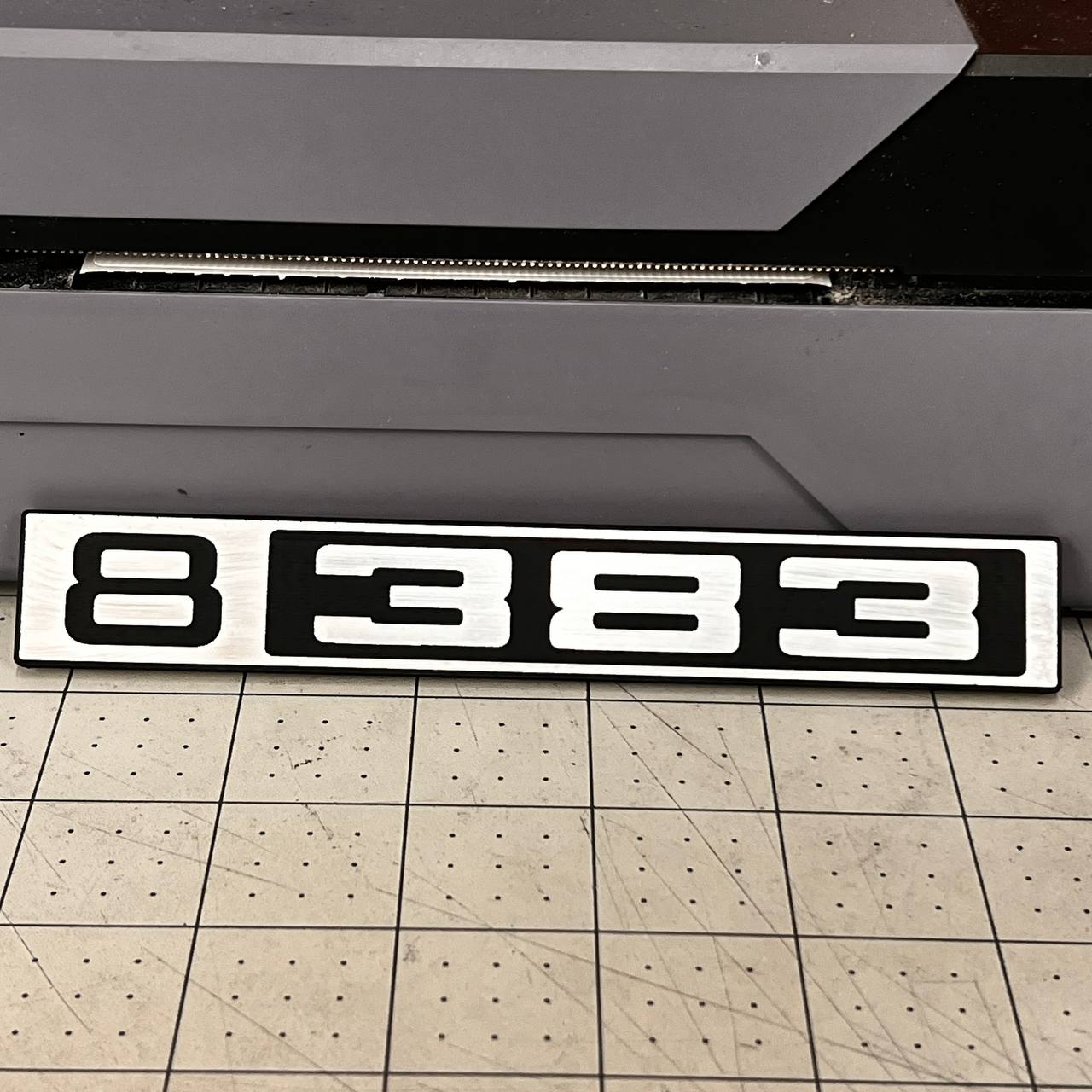 Custom B 383 billet style front badge for 1967-1972 Chevy C10 pickup exterior.