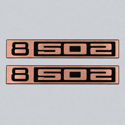 Silver billet B502 badge with black detail for 1967-1972 Chevy C10 trucks.