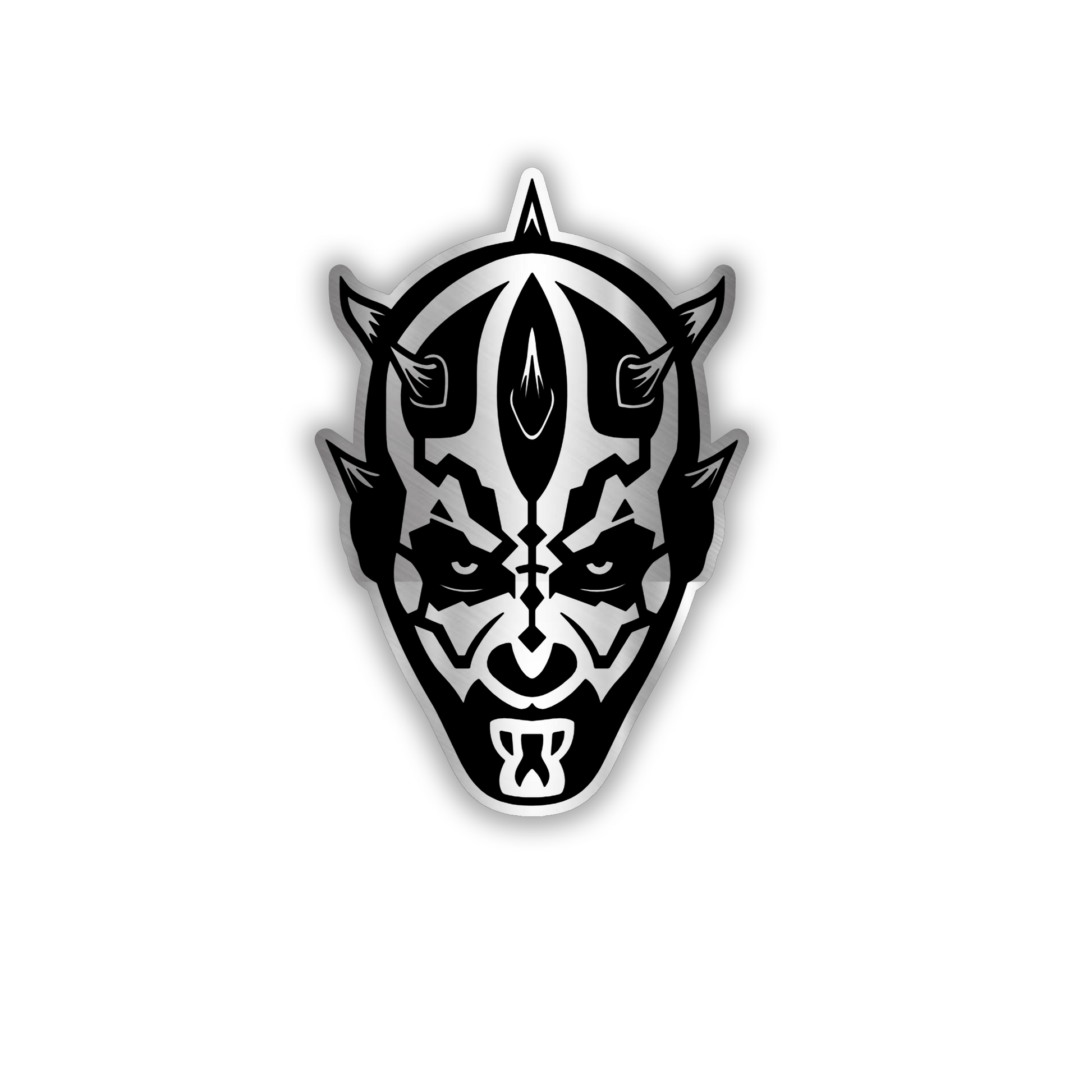 Engraved Darth Maul car badge with a detailed black and silver face design