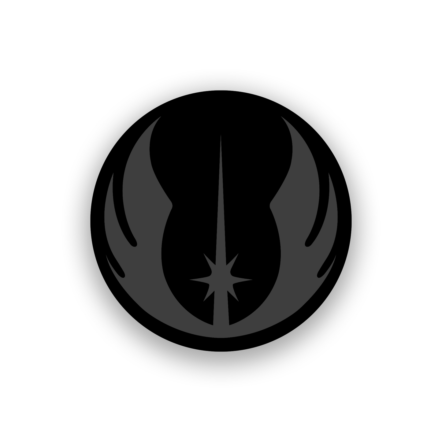 Rebel inspired automotive badge engraved with sharp black and white symbol