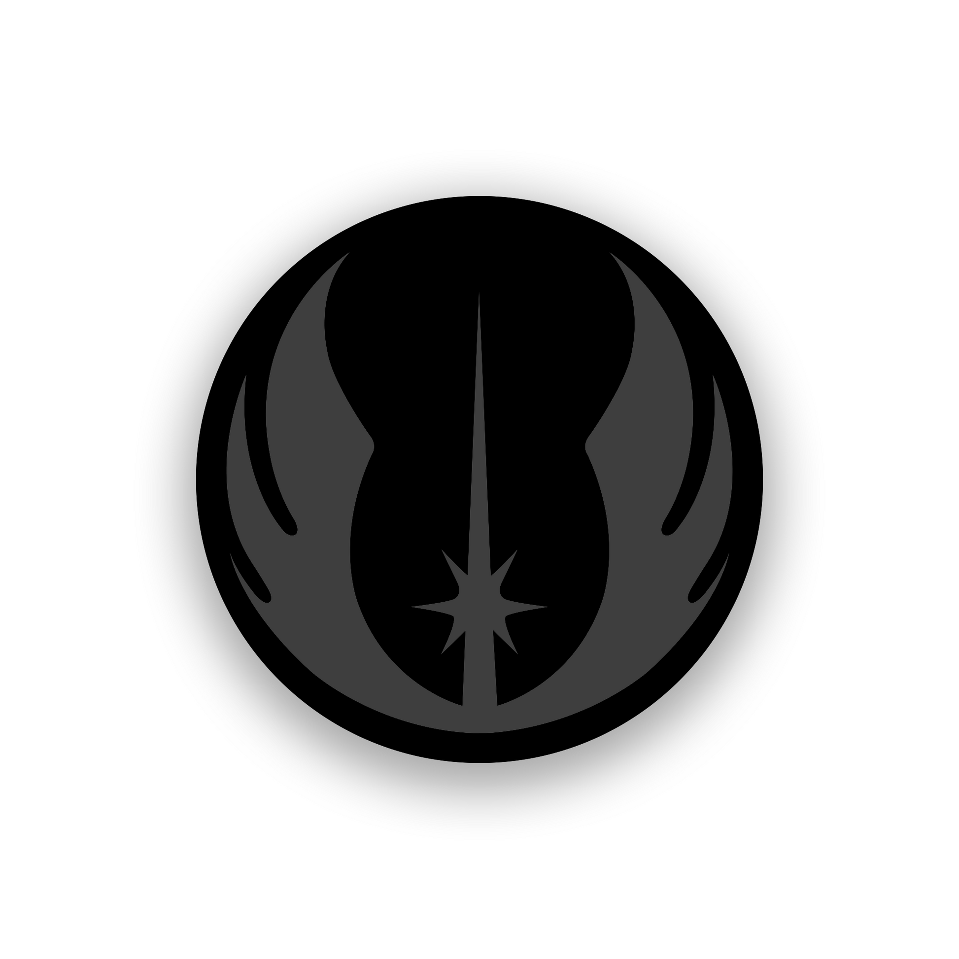 Rebel inspired automotive badge engraved with sharp black and white symbol