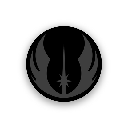 Rebel inspired automotive badge engraved with sharp black and white symbol