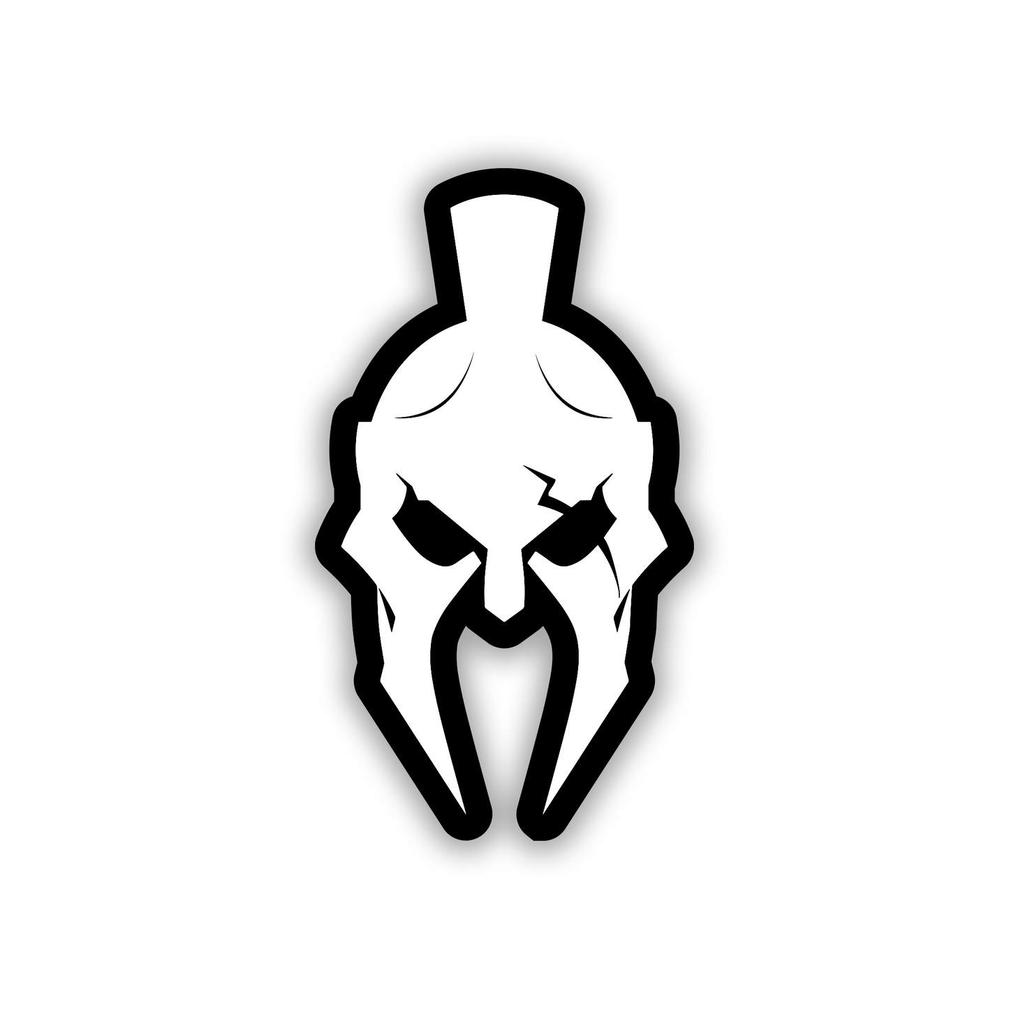 Silver Spartan warrior helmet automotive badge with bold black border