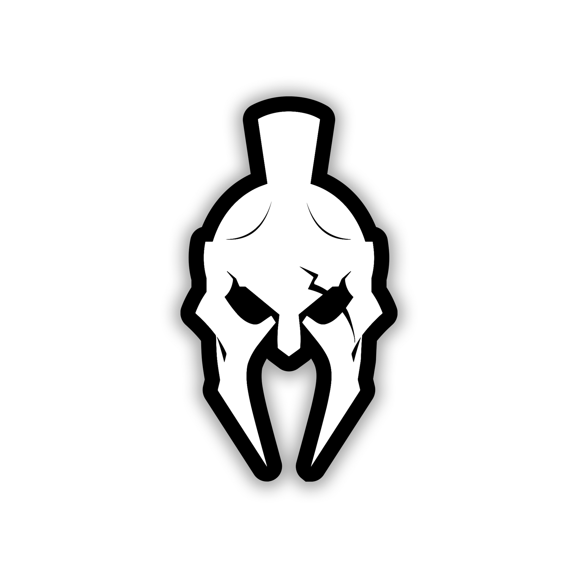 Silver Spartan warrior helmet automotive badge with bold black border