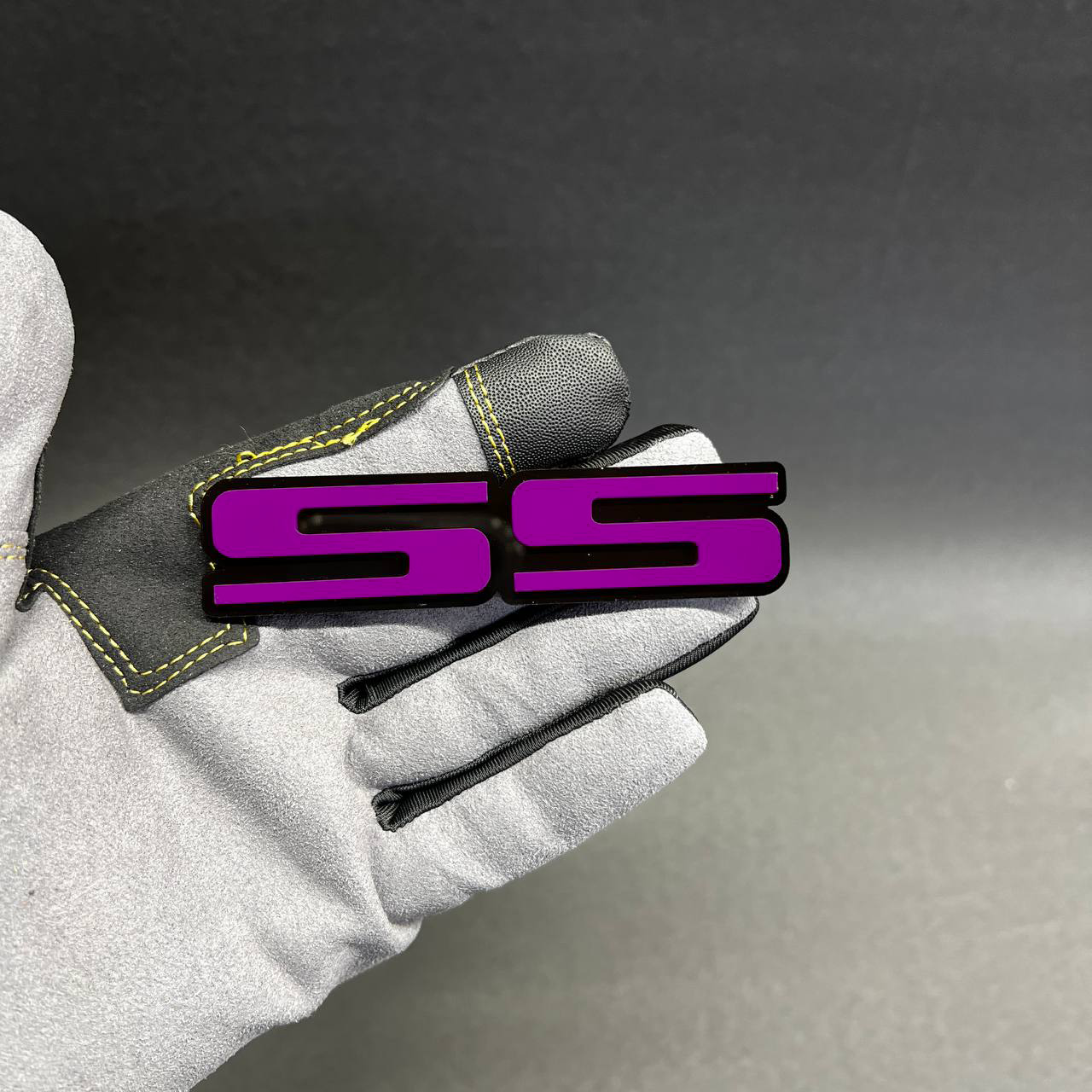Acrylic SS Car Badge Fender Emblem for Camaro, Chevelle, Impala, Nova, and performance builds.