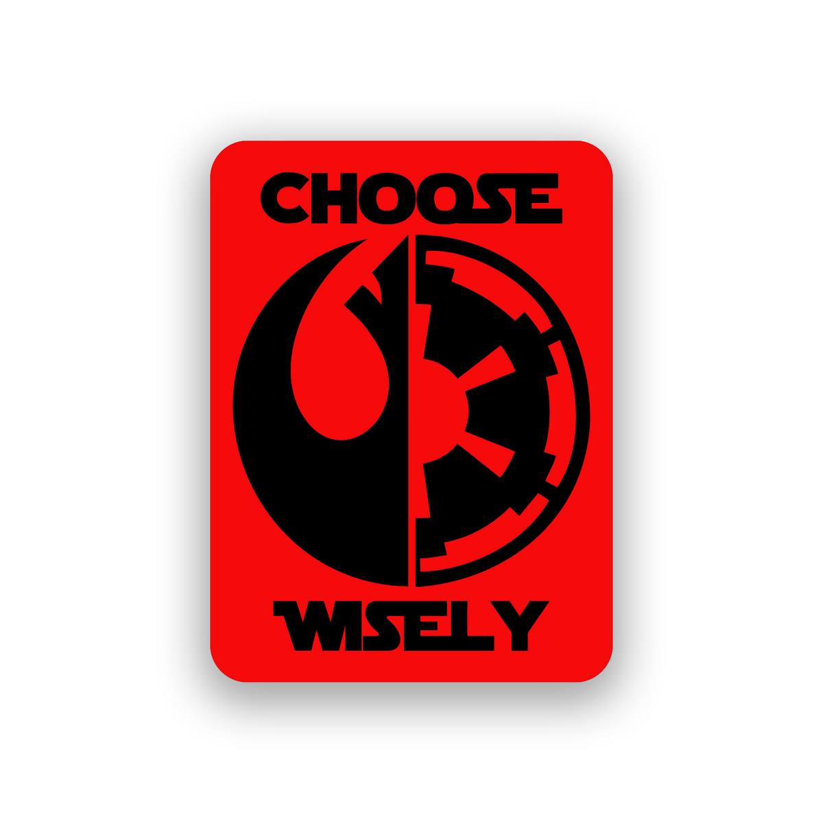 Laser engraved Choose Wisely badge for custom car or truck with galactic inspired symbol artwork