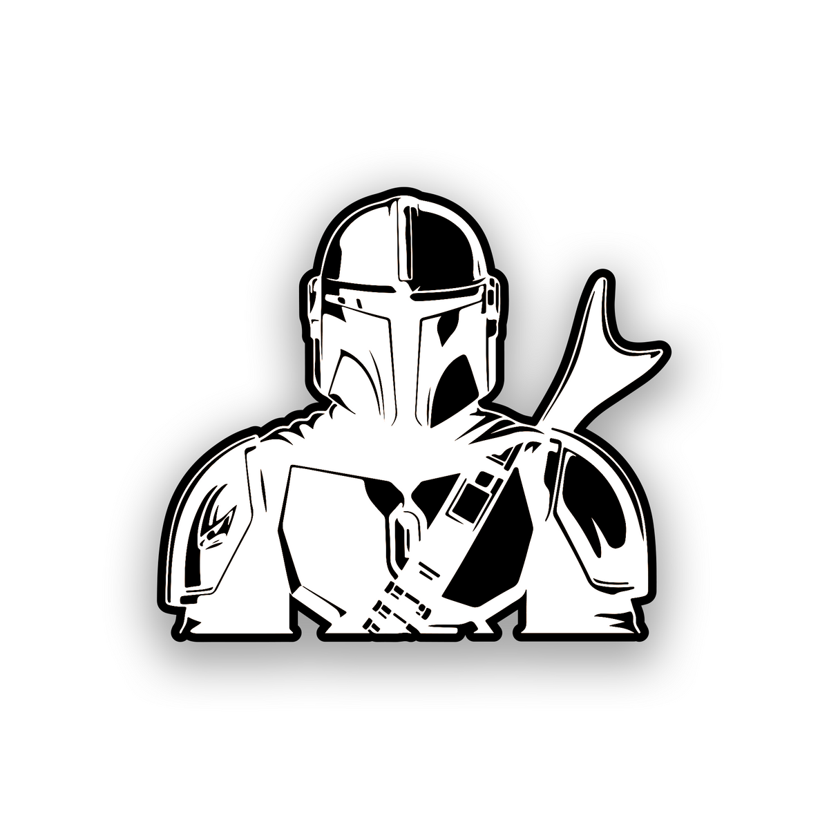 Beskar warrior inspired engraved car emblem with futuristic Mandalorian armor styling