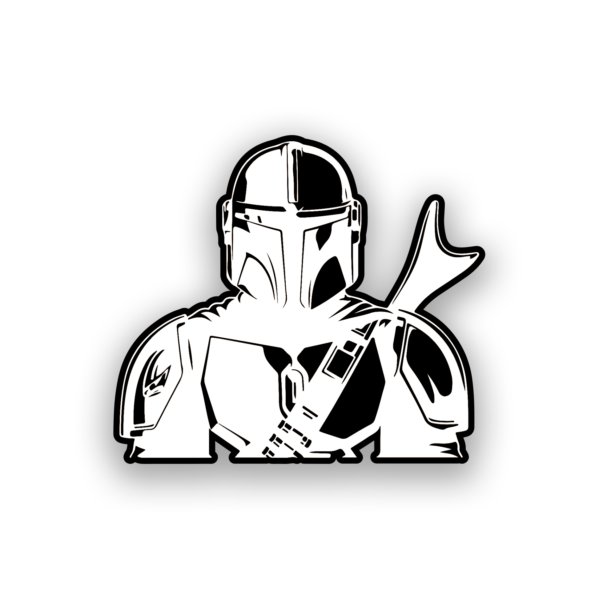 Beskar warrior inspired engraved car emblem with futuristic Mandalorian armor styling