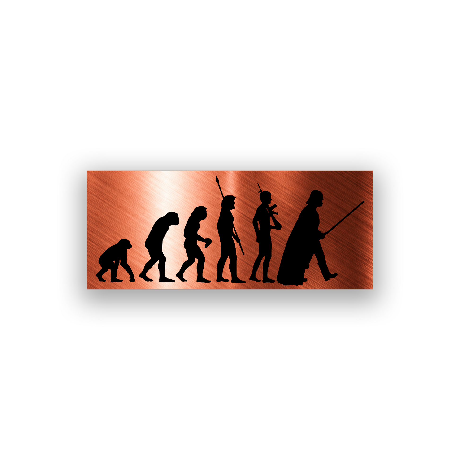 Laser engraved badge inspired by Star Wars featuring evolution to Darth Vader silhouette artwork