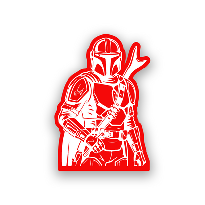 Star Wars bounty hunter inspired car badge with detailed helmet and armor artwork