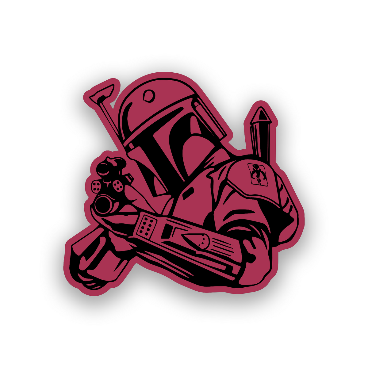 Laser engraved Mando inspired badge for custom vehicle exterior styling
