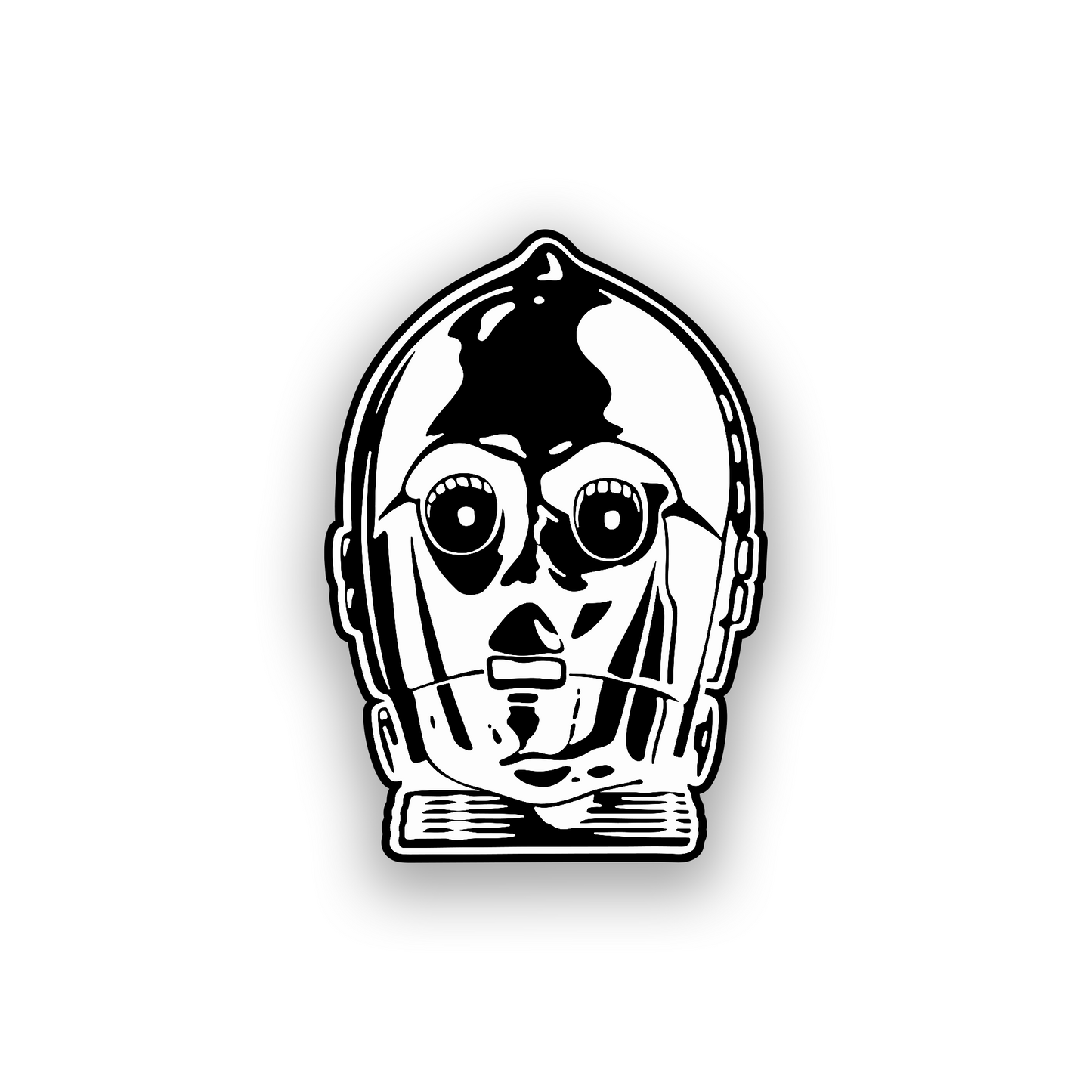 Protocol droid inspired engraved car emblem with futuristic robot face design