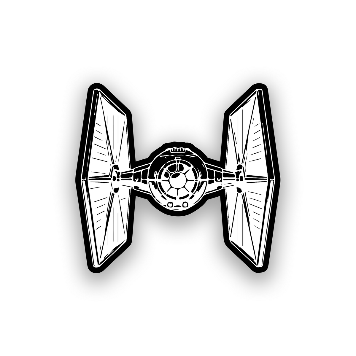 Imperial starfighter inspired engraved car emblem with futuristic sci fi styling