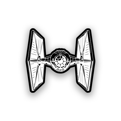 Imperial starfighter inspired engraved car emblem with futuristic sci fi styling