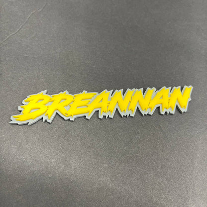 acrylic lightning font badge with gloss finish detail