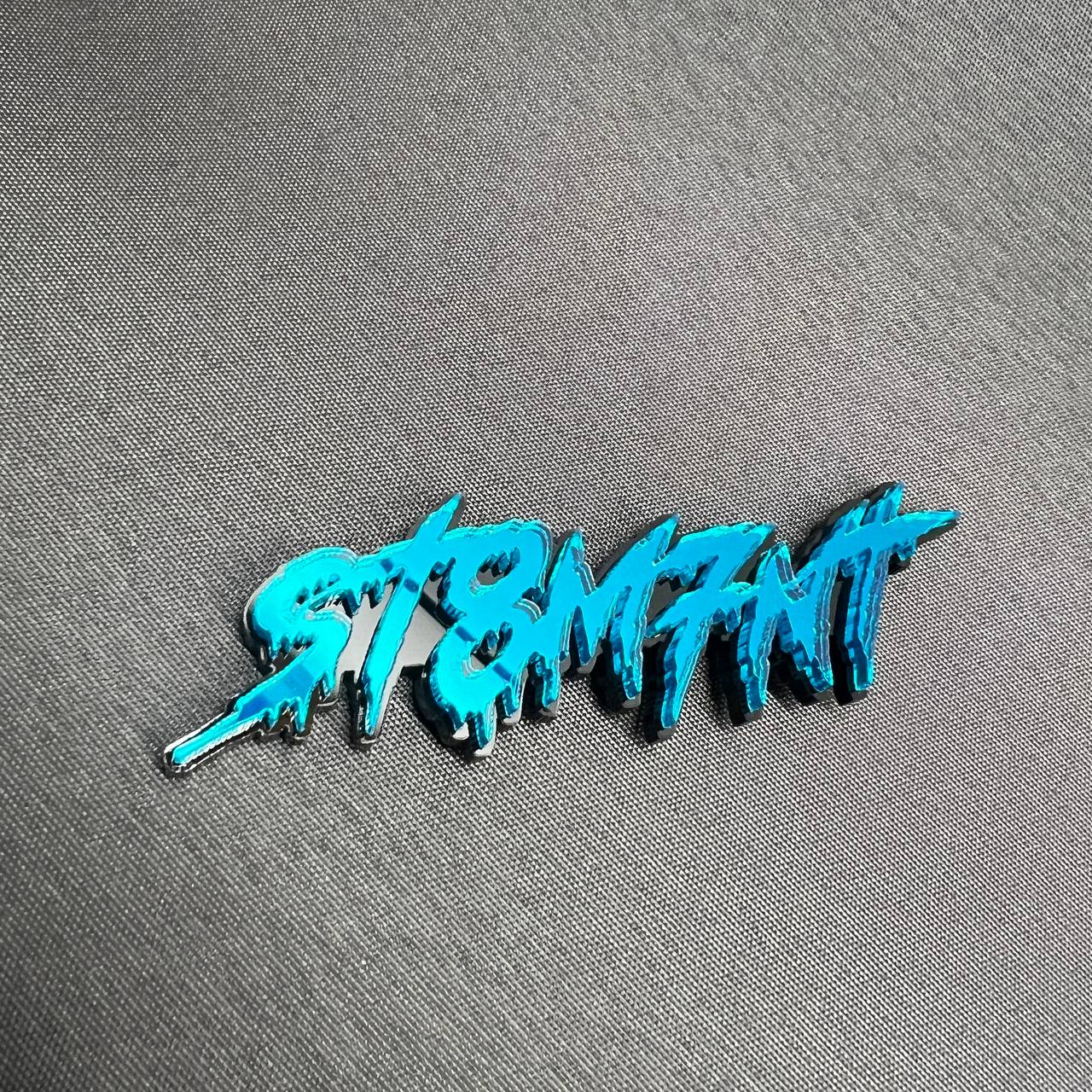 neon dripping text car badge blue ice style design
