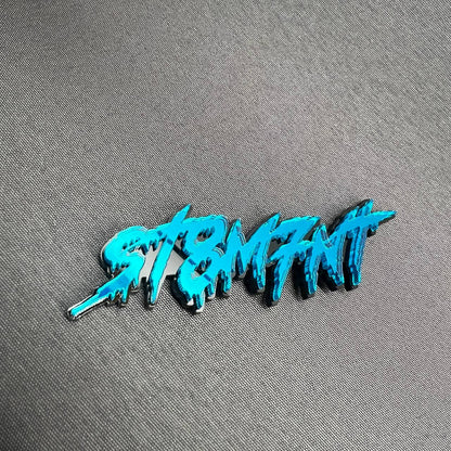 neon dripping text car badge blue ice style design