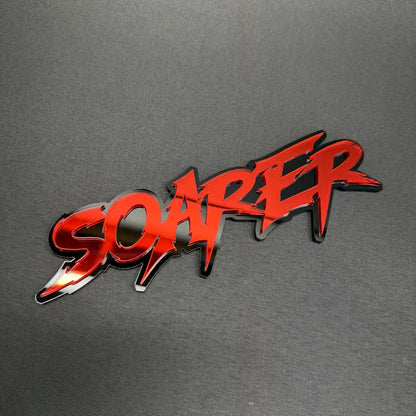 Custom word car badge with sharp aggressive font for exterior fender and automotive styling