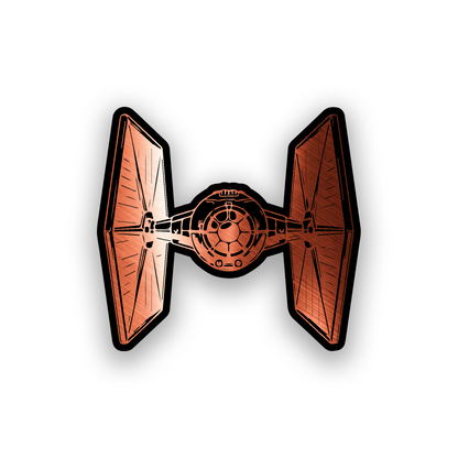 Star Wars inspired spacecraft car badge with detailed engraved galactic artwork