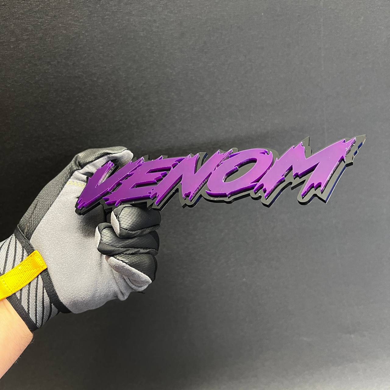 Purple VENOM custom car badge fender emblem for Mustang, Charger, Camaro, and muscle car styling.