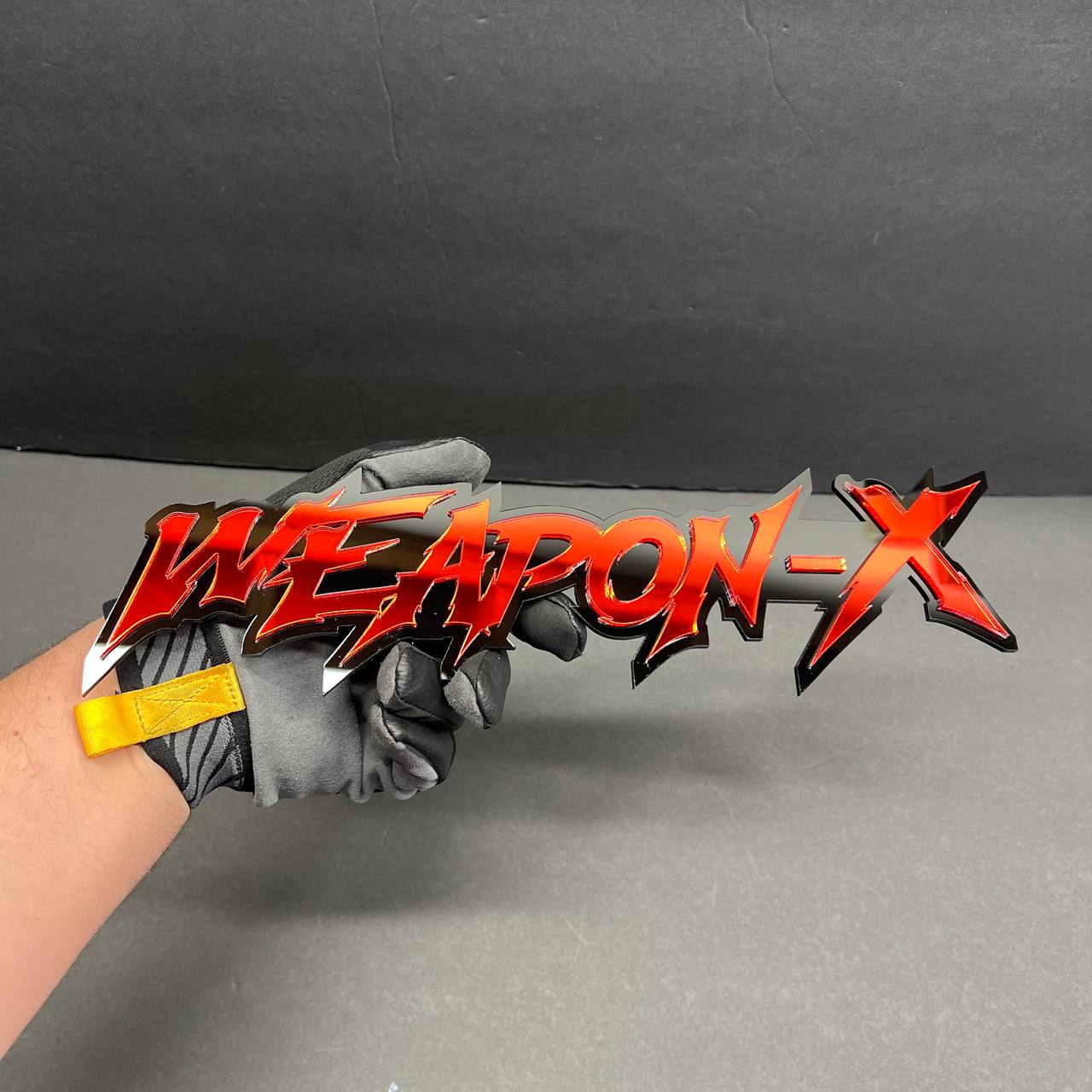 Sport inspired Weapon X acrylic text badge for offroad truck accessory