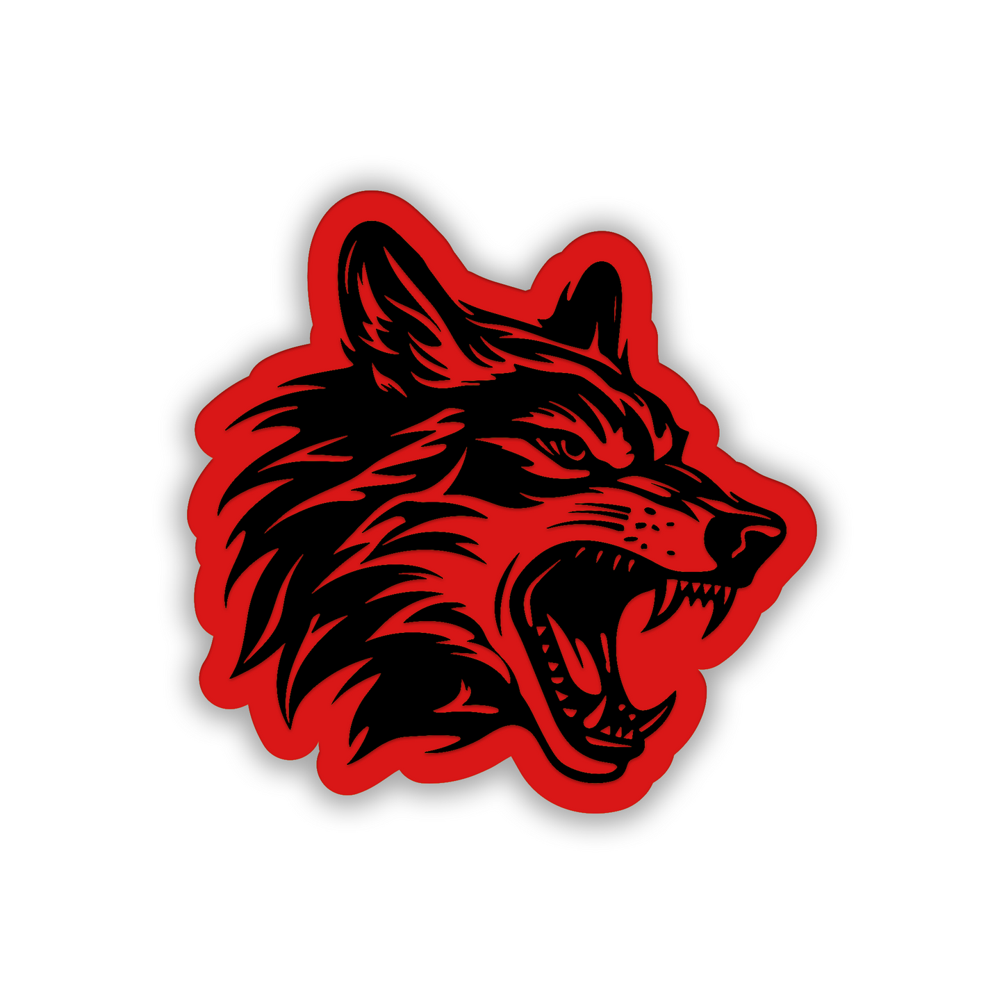 Snarling wolf car badge emblem with sharp teeth and detailed engraved styling
