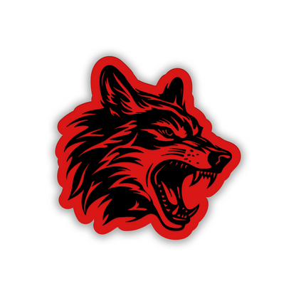 Snarling wolf car badge emblem with sharp teeth and detailed engraved styling