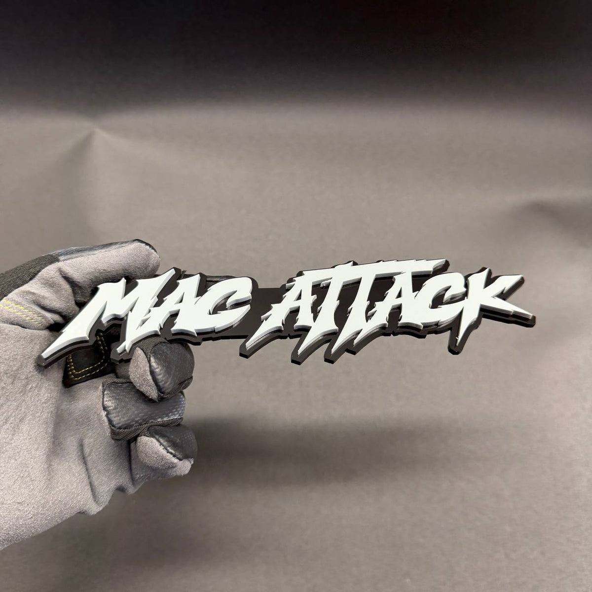 Custom text car emblem sharp font exterior badge for Ford F-150, Chevrolet Silverado and RAM trucks
