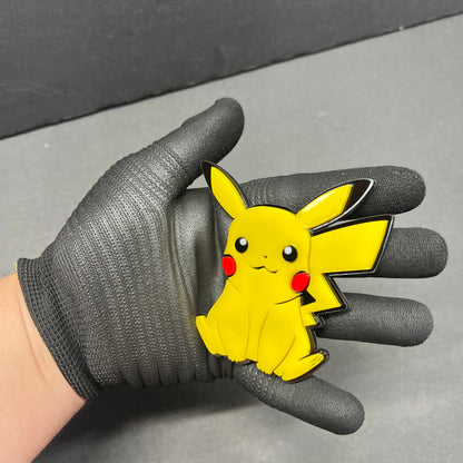 Picachu inspired yellow car badge fender emblem with black backing