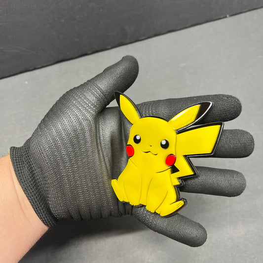 Picachu inspired yellow car badge fender emblem with black backing