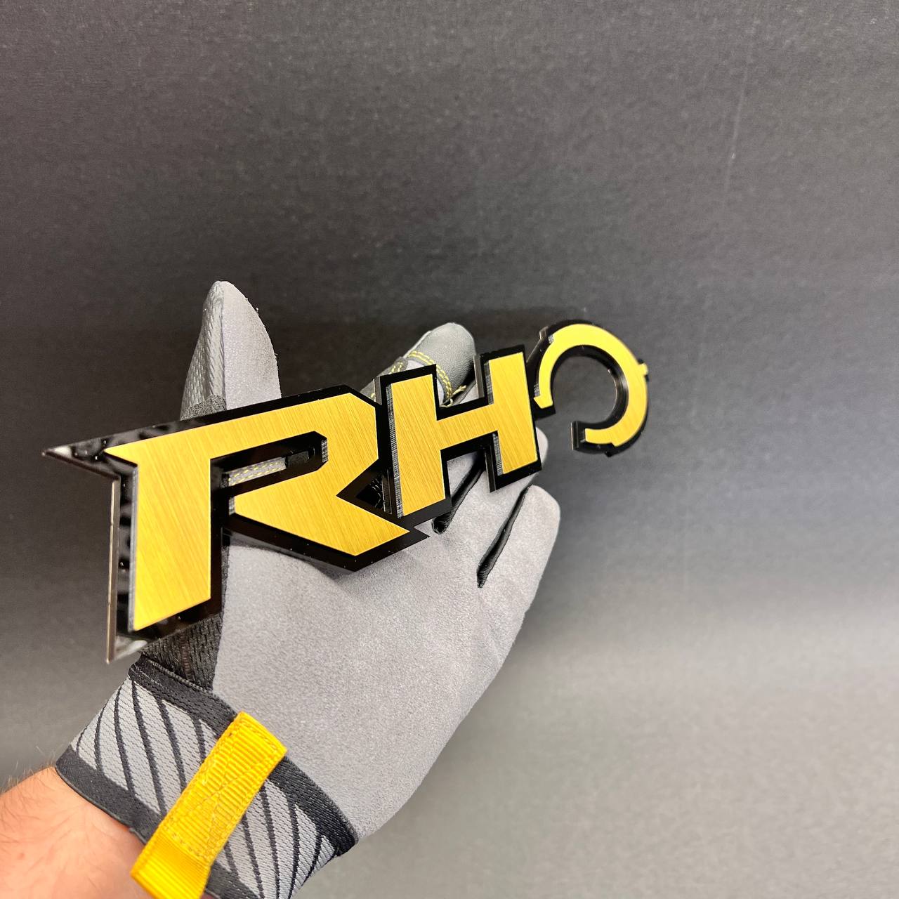 Cyber Rhino performance style car emblem with custom badge design